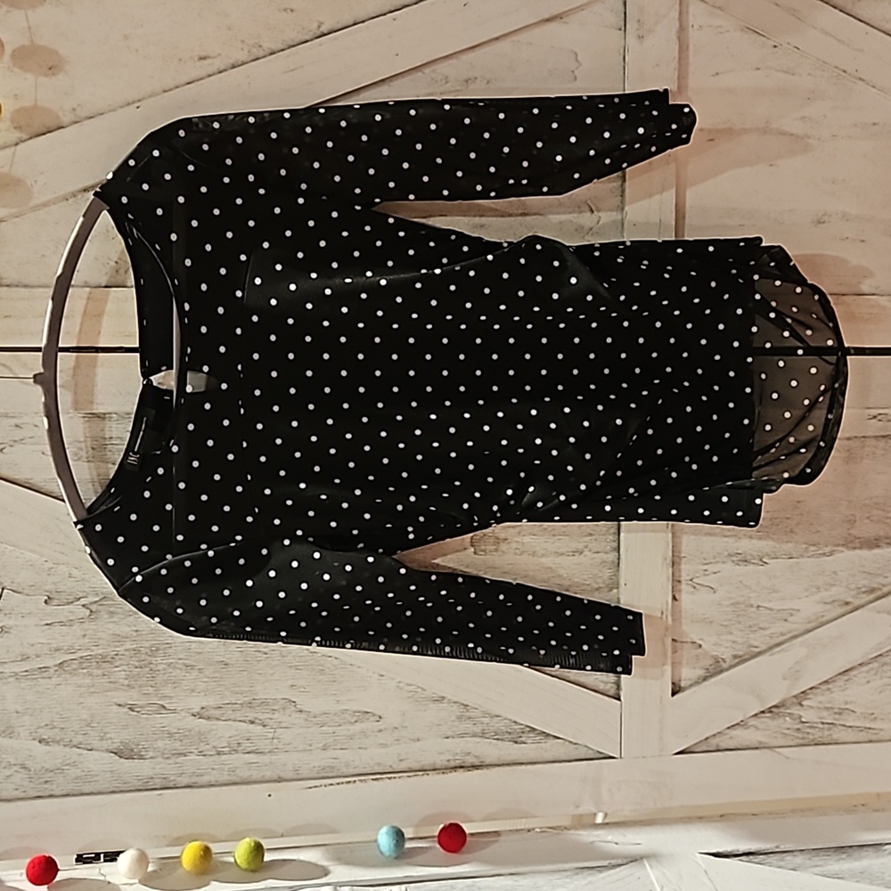 I.N.C polka dot blouse black w white dots size M